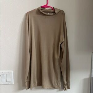 WinterSilks 100% Silk Tan Lightweight Knit Long Sleeve Turtleneck Shirt